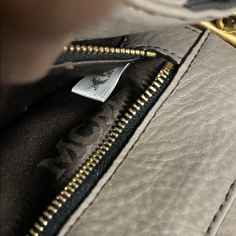 MCM Tricolor Leather Chain Shoulder Bag - Black, Taupe & Brown - Picture 9 of 13